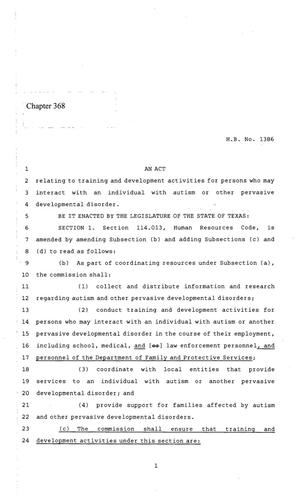 Primary view of object titled '86th Texas Legislature, Regular Session, House Bill 1386, Chapter 368'.