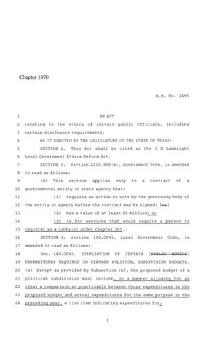 Primary view of 86th Texas Legislature, Regular Session, House Bill 1495, Chapter 1070