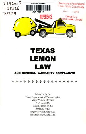 Primary view of object titled 'Texas Lemon Law And General Warranty Complaints'.