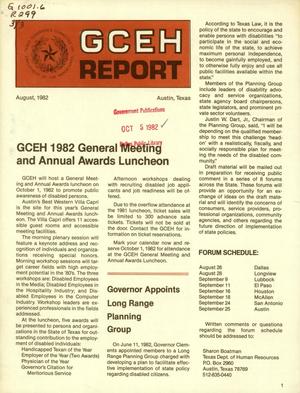 Primary view of object titled 'GCEH Report, August 1982'.