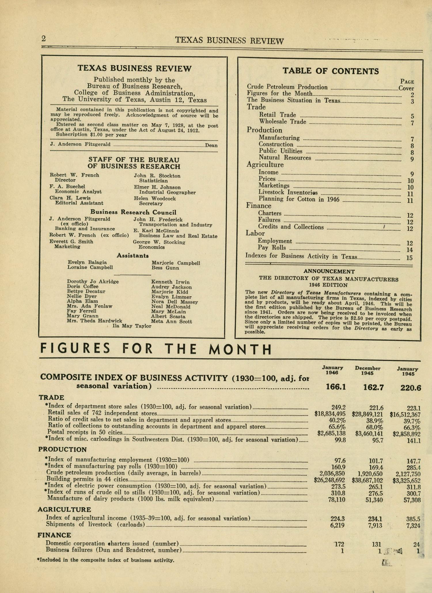 Texas Business Review, Volume 20, Issue 1, February 1946
                                                
                                                    INSIDE FRONT COVER
                                                