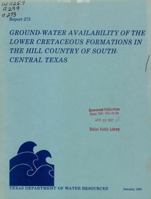 Primary view of object titled 'Ground-Water Availability of the Lower Cretaceous Formations in the Hill Country of South-Central Texas'.