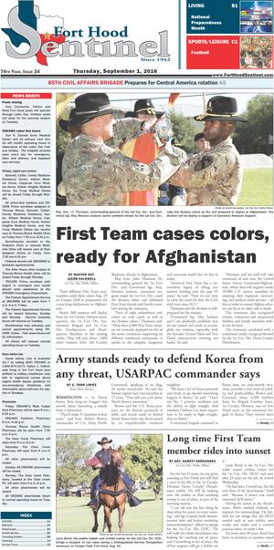 Primary view of Fort Hood Sentinel (Fort Hood, Tex.), Vol. 74, No. 34, Ed. 1 Thursday, September 1, 2016