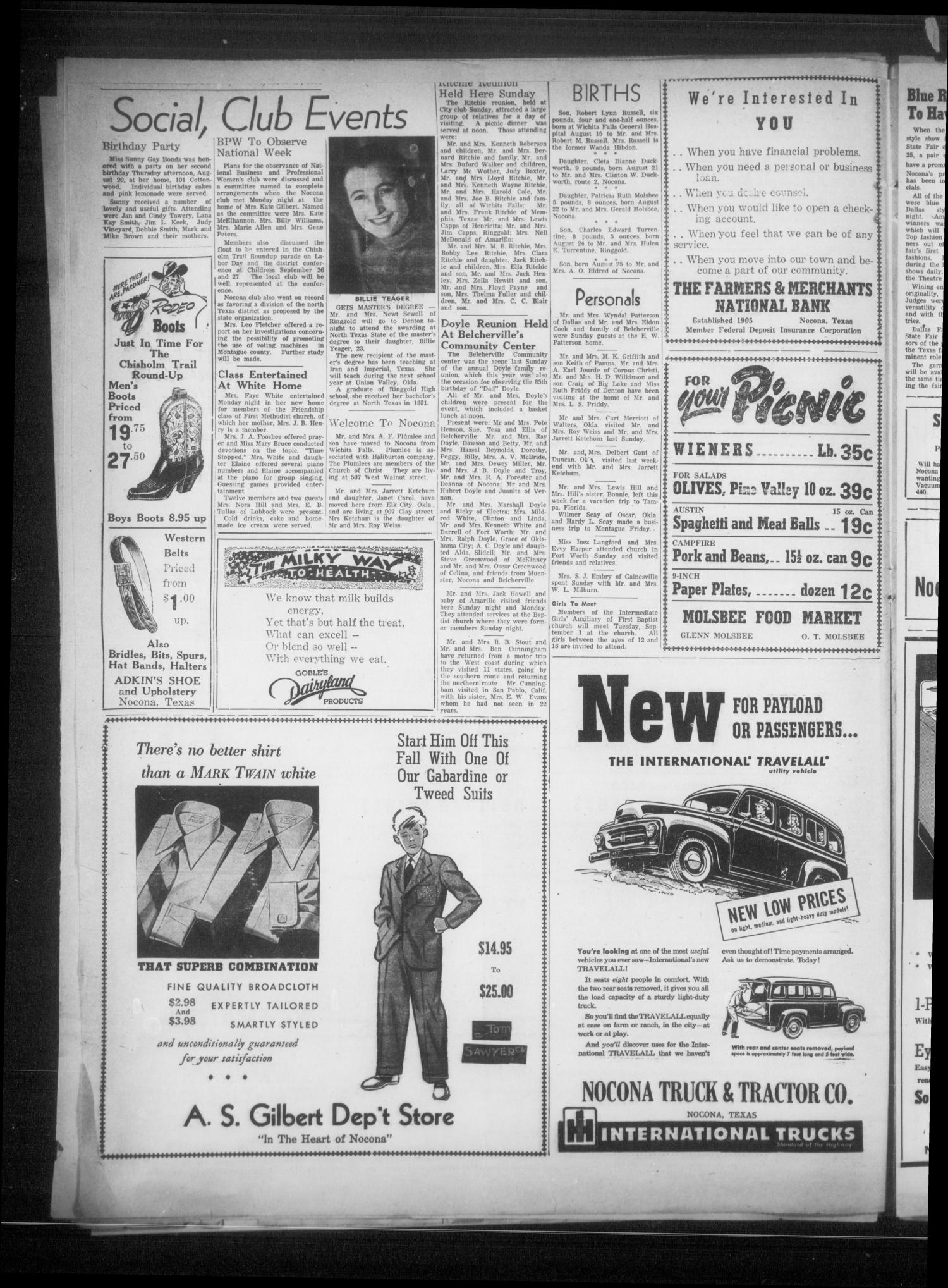 The Nocona News (Nocona, Tex.), Vol. 48, No. 12, Ed. 1 Friday, August 28, 1953
                                                
                                                    [Sequence #]: 4 of 12
                                                