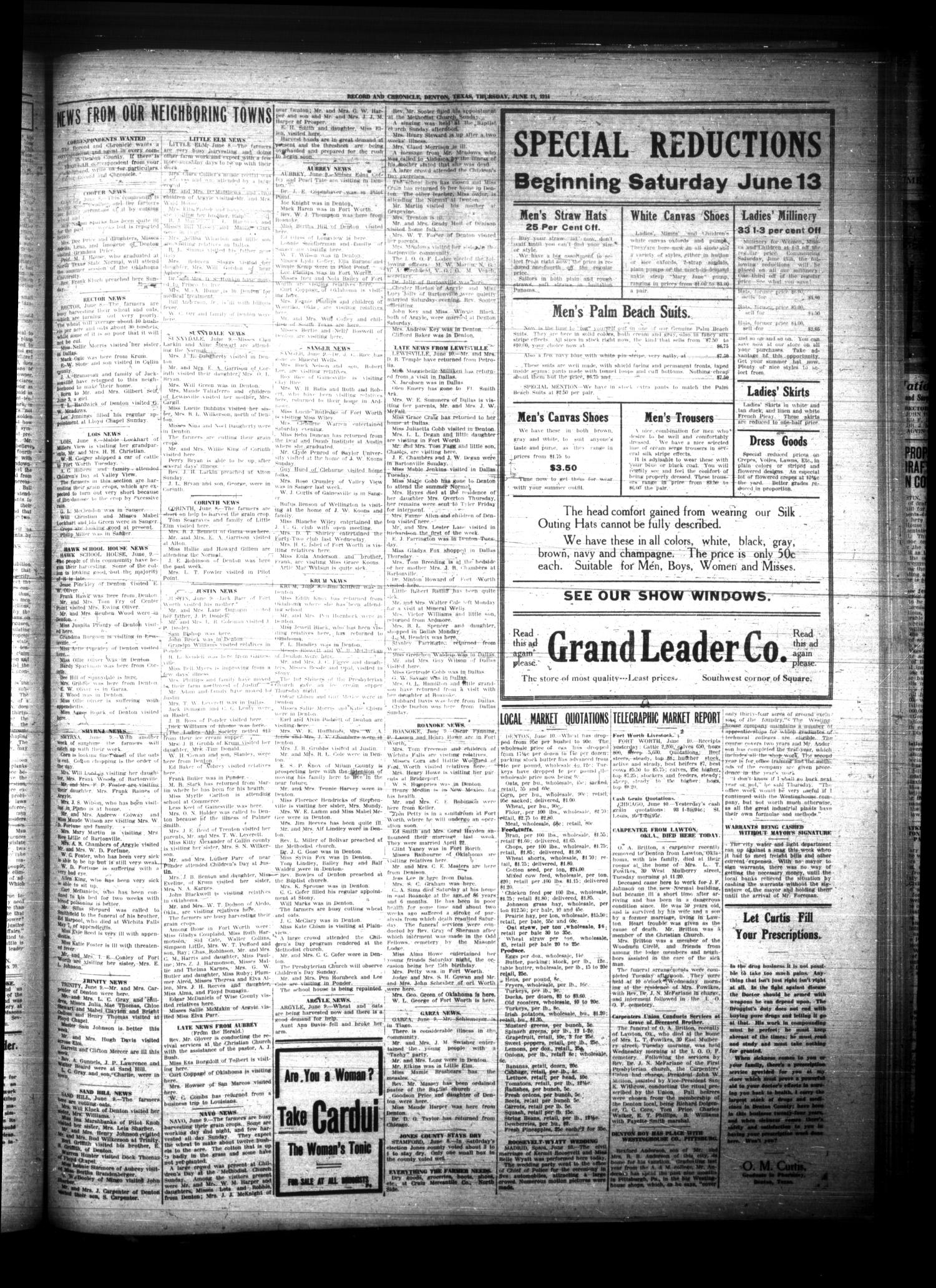 Record and Chronicle. (Denton, Tex.), Vol. 32, No. 40, Ed. 1 Thursday, June 11, 1914
                                                
                                                    [Sequence #]: 5 of 8
                                                