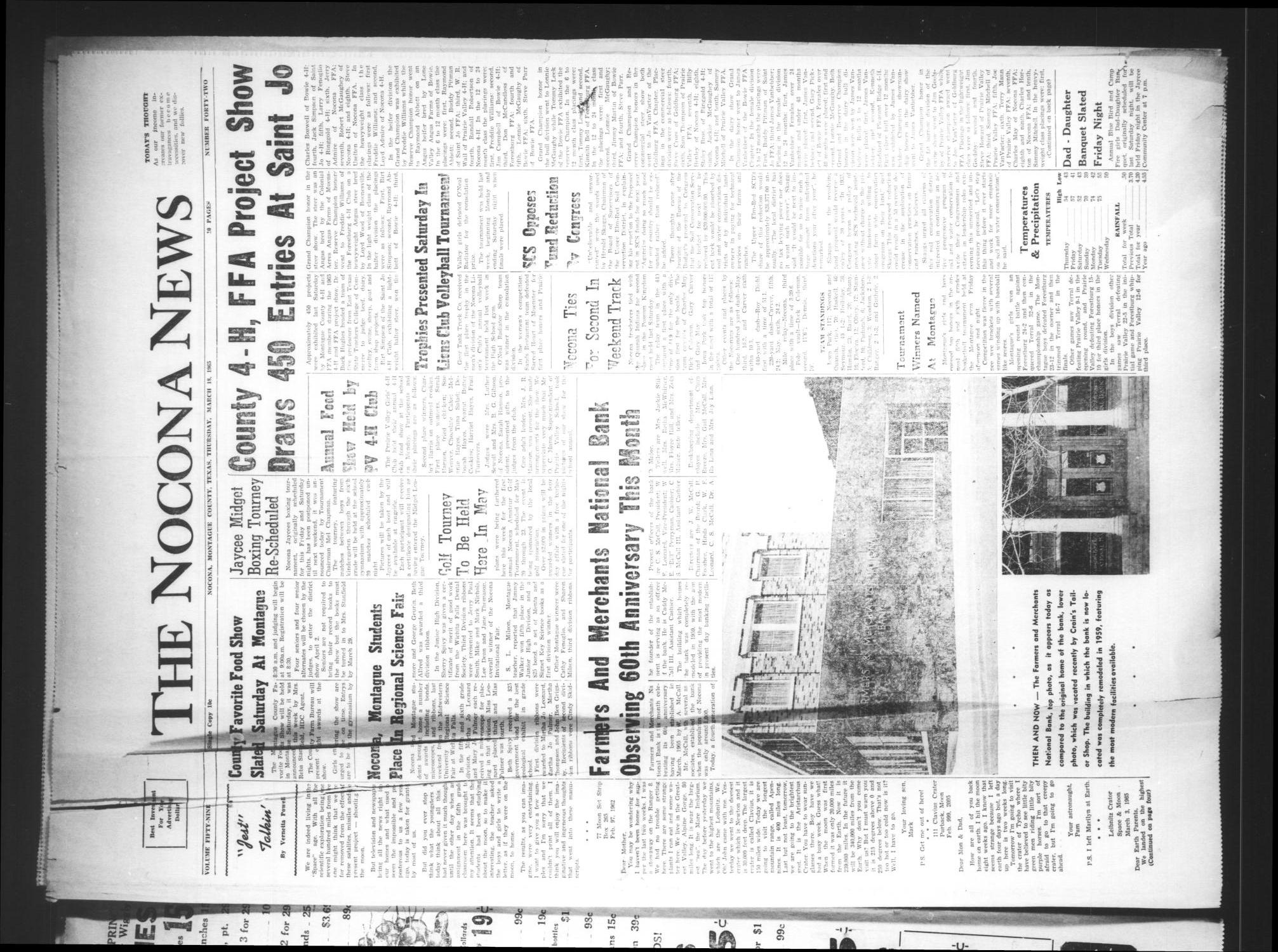 The Nocona News (Nocona, Tex.), Vol. 59, No. 42, Ed. 1 Thursday, March 18, 1965
                                                
                                                    [Sequence #]: 1 of 10
                                                