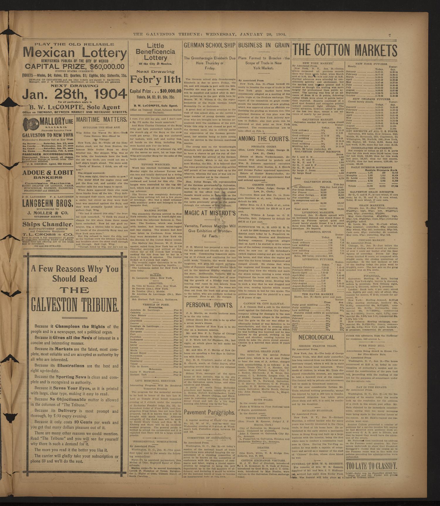 Galveston Tribune. (Galveston, Tex.), Vol. 24, No. 47, Ed. 1 Wednesday, January 20, 1904
                                                
                                                    [Sequence #]: 7 of 8
                                                