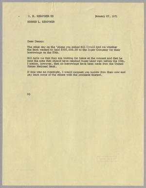 Primary view of object titled '[Letter from H. L. Kempner to I. H. Kempner, III, January 27, 1971]'.