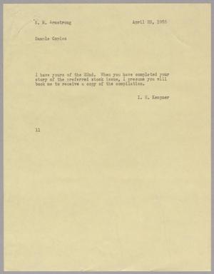 Primary view of object titled '[Letter from I. H. Kempner to R. M. Armstrong, April 23, 1965]'.