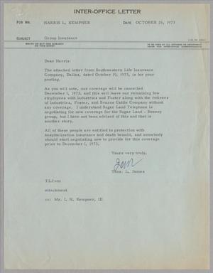 Primary view of object titled '[Letter from Thomas L. James to Harris L. Kempner, October 26, 1973]'.