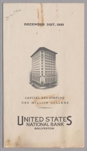 Primary view of object titled '[United States National Bank Statement of Condition Brochure, December 31, 1951]'.