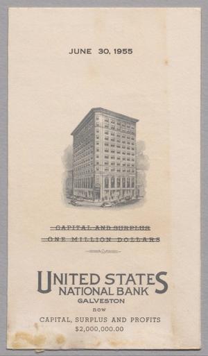 Primary view of object titled '[United States National Bank Statement of Condition Brochure, June 30, 1955]'.