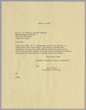 Primary view of object titled '[Letter from R. I. Mehan to R. L. Phinney, March 9, 1962]'.