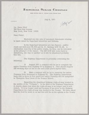 Primary view of object titled '[Letter from I. H. Kempner, III to Dr. Peter Wolf, July 9, 1971]'.