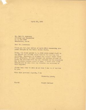 Primary view of object titled '[Letter from Truett Latimer to Carl M. Anderson, April 25, 1955]'.