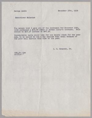 Primary view of object titled '[Letter from I. H. Kempner Jr. to George Andre, December 18, 1952]'.