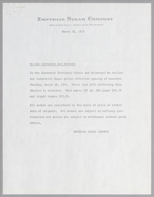 Primary view of object titled '[Letter from Imperial Sugar Company, List #I675, March 18, 1975]'.