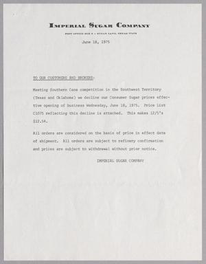Primary view of object titled '[Letter from Imperial Sugar Company, List #C1075, June 18, 1975]'.