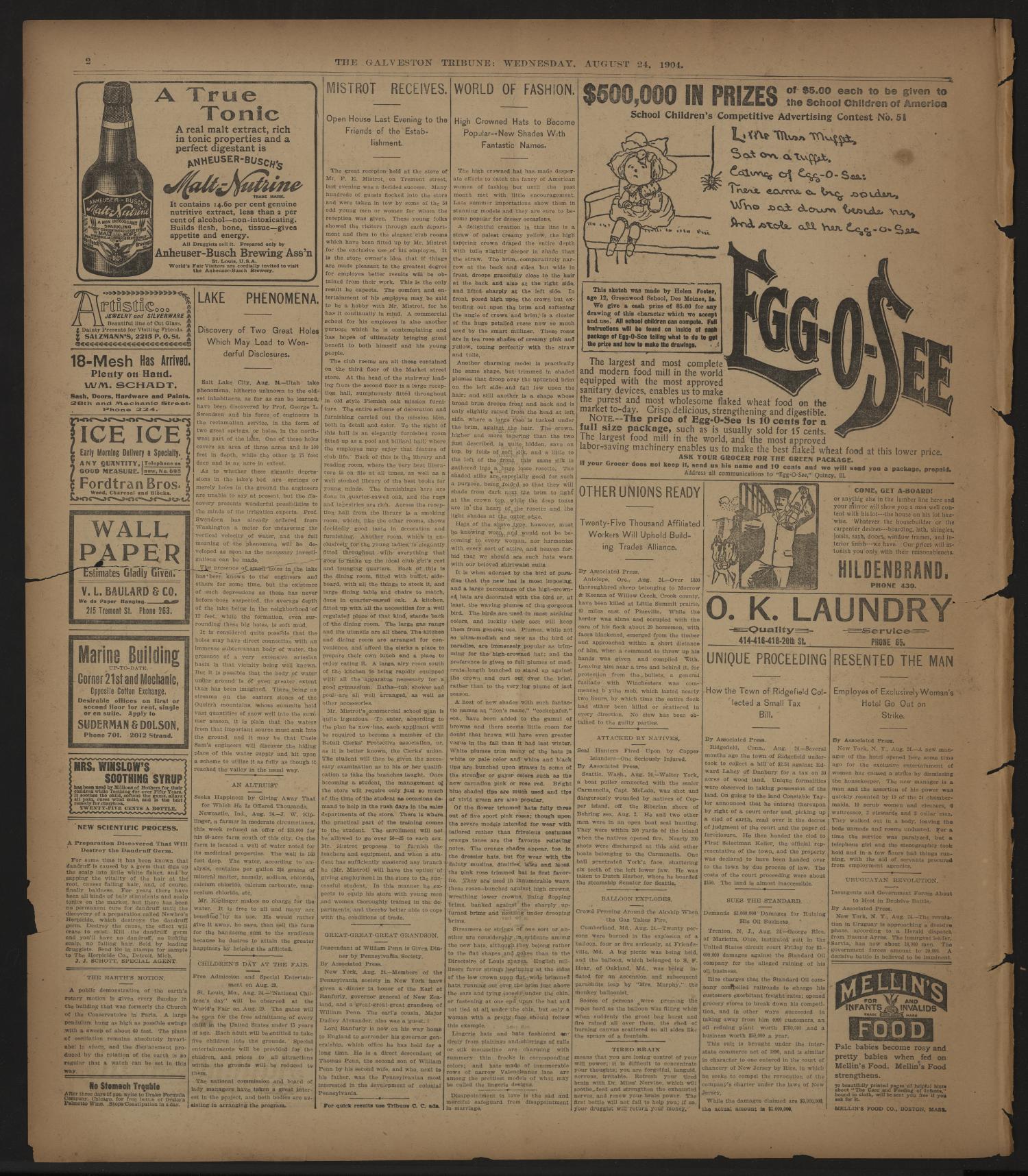 Galveston Tribune. (Galveston, Tex.), Vol. 24, No. 233, Ed. 1 Wednesday, August 24, 1904
                                                
                                                    [Sequence #]: 2 of 8
                                                