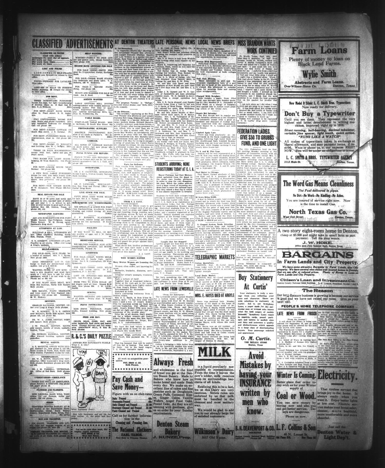 Denton Record-Chronicle. (Denton, Tex.), Vol. 16, No. 25, Ed. 1 Monday, September 13, 1915
                                                
                                                    [Sequence #]: 3 of 4
                                                