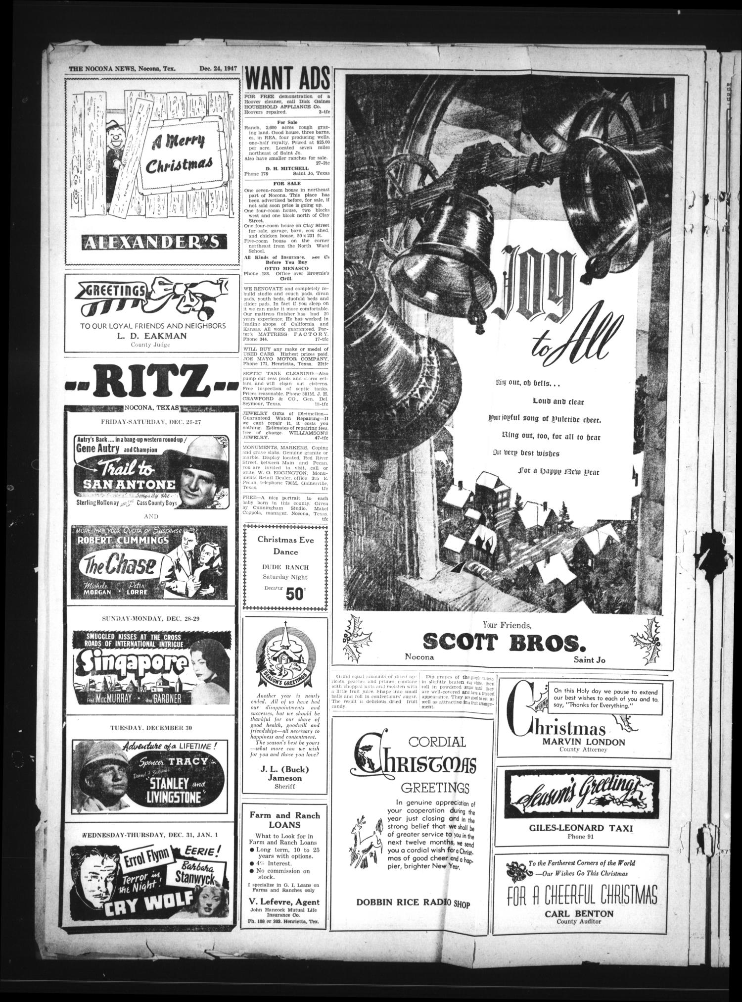 The Nocona News (Nocona, Tex.), Vol. 42, No. 28, Ed. 1 Wednesday, December 24, 1947
                                                
                                                    [Sequence #]: 12 of 22
                                                