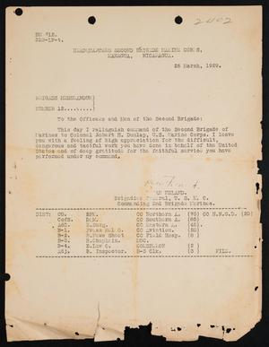 [Memo regarding Second Marine Brigade's change of command, 29 March, 1929]