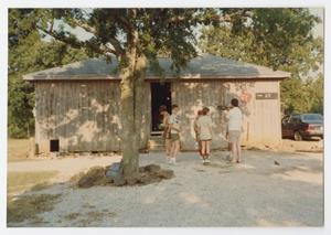 Primary view of object titled '[Boys in Front of Troop 65 Scout Hut]'.