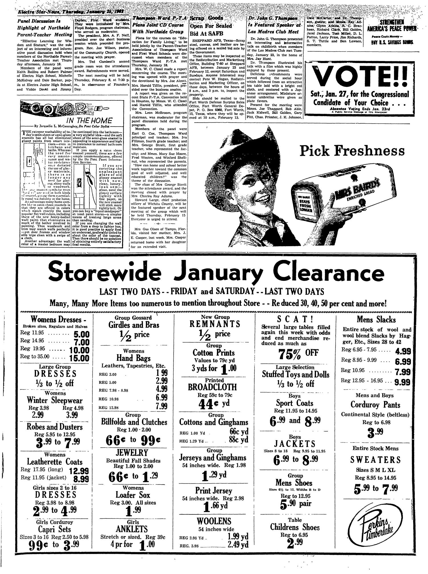 Electra Star-News (Electra, Tex.), Vol. 54, No. 28, Ed. 1 Thursday, January 25, 1962
                                                
                                                    [Sequence #]: 3 of 16
                                                