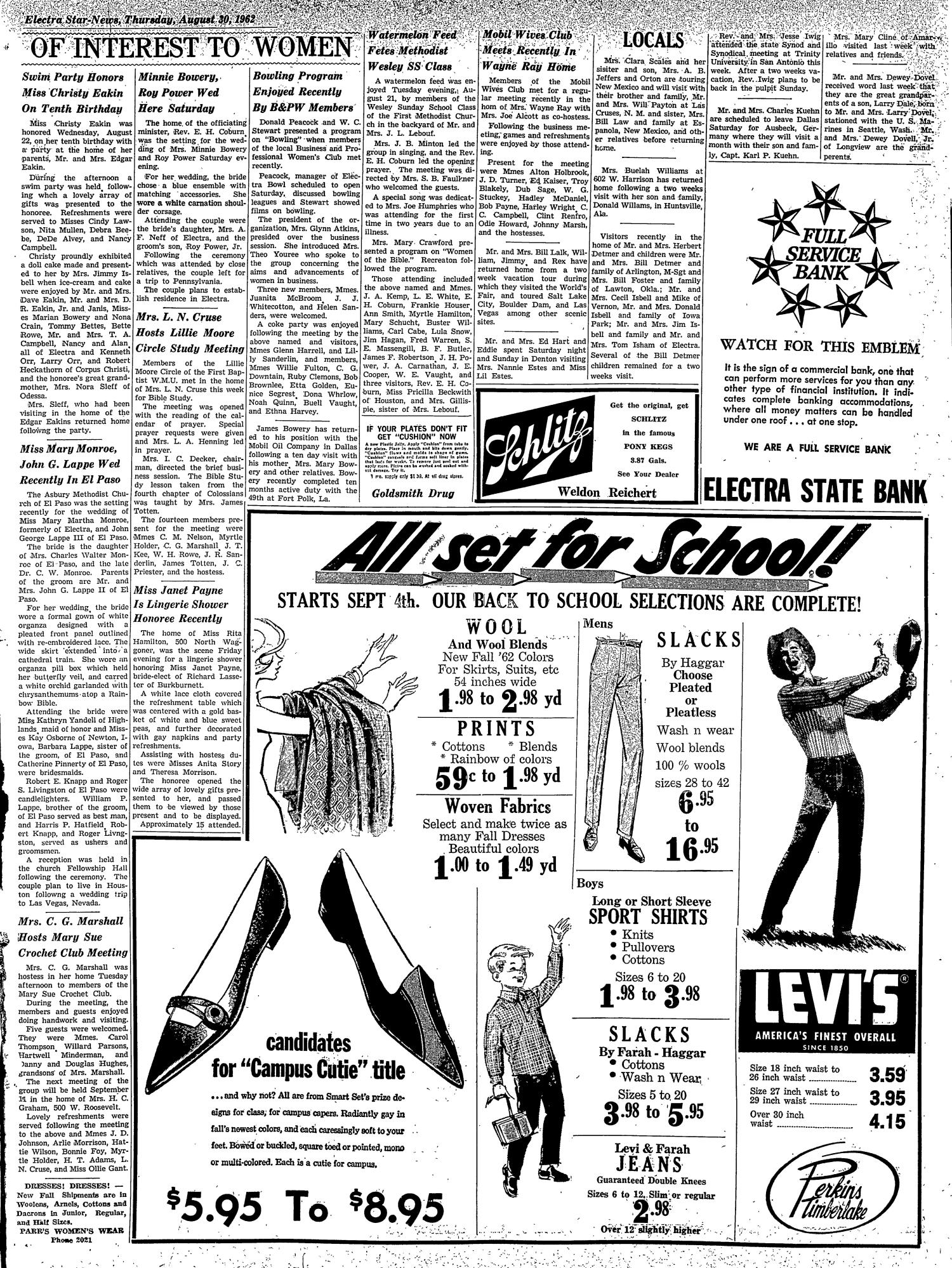 Electra Star-News (Electra, Tex.), Vol. 54, No. 58, Ed. 1 Thursday, August 30, 1962
                                                
                                                    [Sequence #]: 3 of 18
                                                