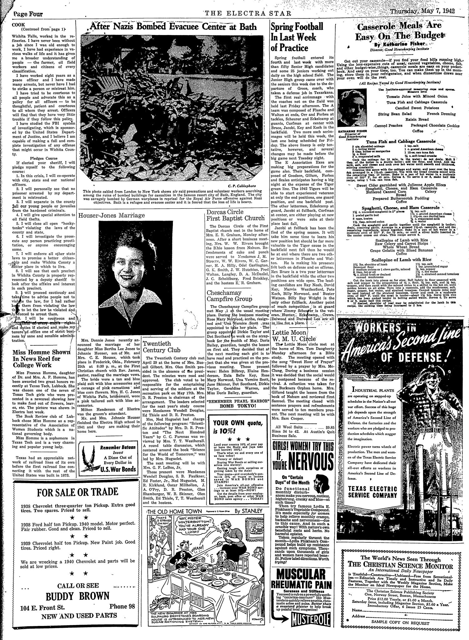 The Electra Star (Electra, Tex.), Vol. 22, No. 27, Ed. 1 Thursday, May 7, 1942
                                                
                                                    [Sequence #]: 4 of 8
                                                