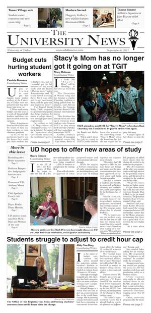 Primary view of object titled 'The University News (Irving, Tex.), Vol. 42, No. 2, Ed. 1 Wednesday, September 6, 2017'.