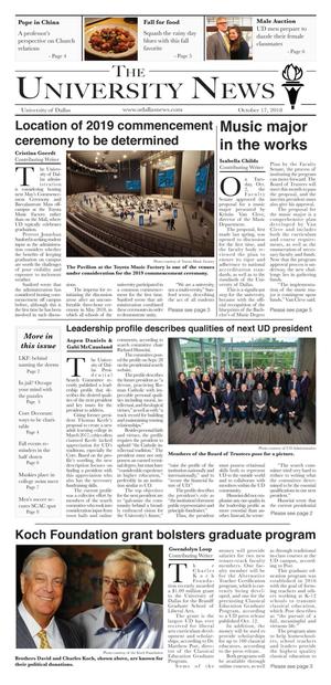 Primary view of The University News (Irving, Tex.), Vol. 43, No. 6, Ed. 1 Wednesday, October 17, 2018