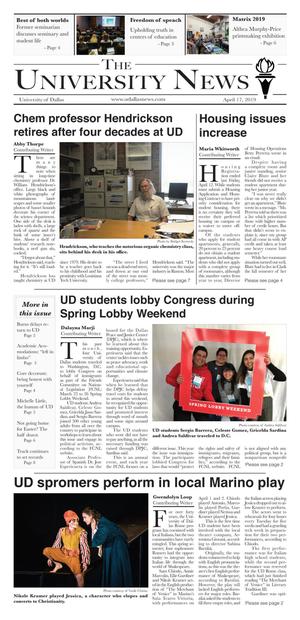 Primary view of object titled 'The University News (Irving, Tex.), Vol. 44, No. 10, Ed. 1 Wednesday, April 17, 2019'.