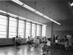 Primary view of object titled 'Art Room in Rundell Hall with students'.