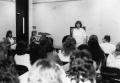 Primary view of [Jane Geinrich(?) speaks at a premature delivery workshop.]