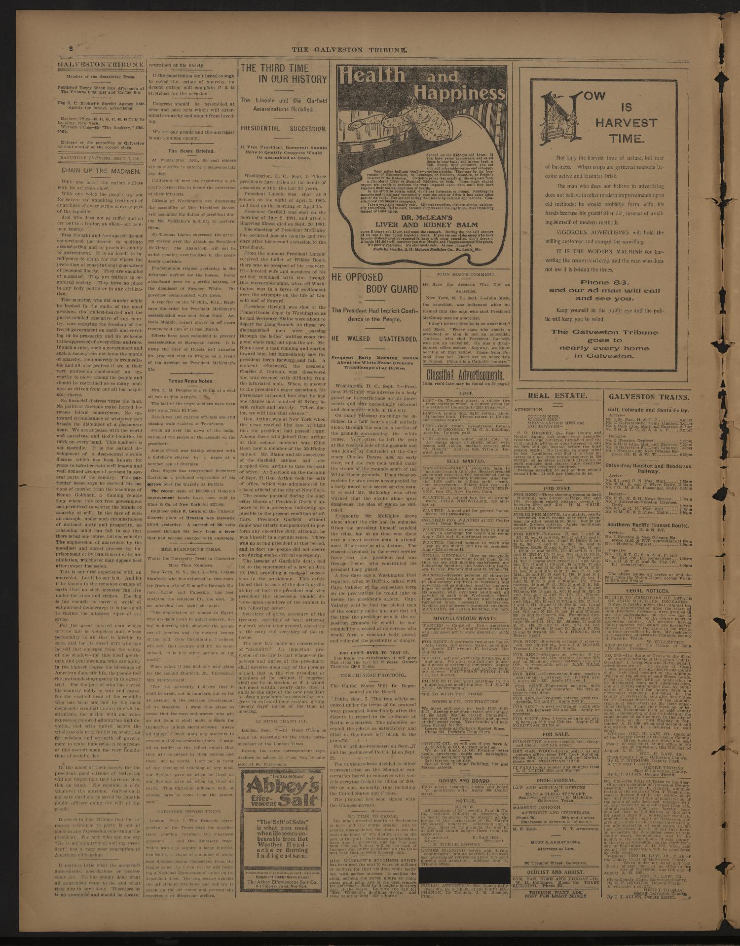 Galveston Tribune. (Galveston, Tex.), Vol. 21, No. 249, Ed. 1 Saturday, September 7, 1901
                                                
                                                    [Sequence #]: 2 of 4
                                                