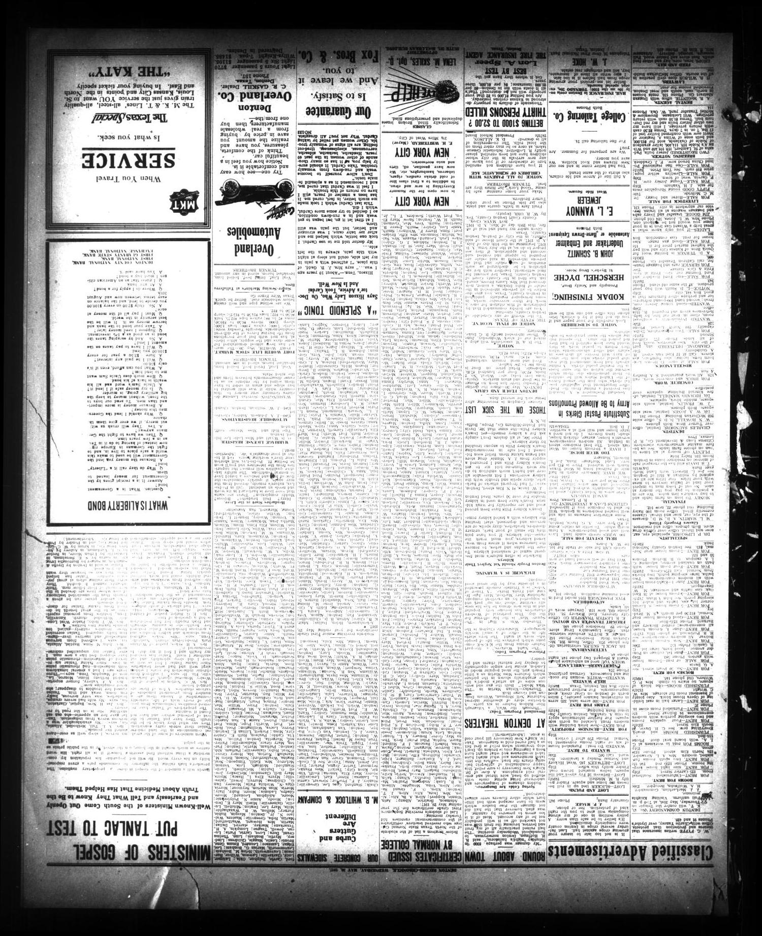 Denton Record-Chronicle. (Denton, Tex.), Vol. 27, No. 249, Ed. 1 Wednesday, May 30, 1917
                                                
                                                    [Sequence #]: 3 of 4
                                                
