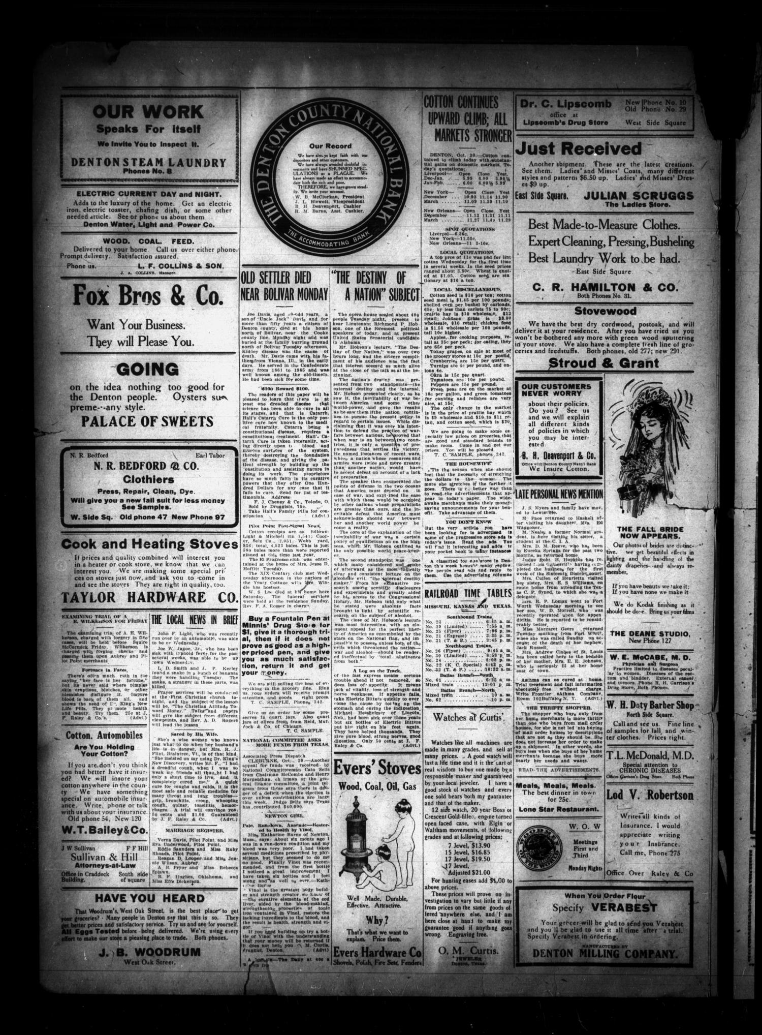 Record and Chronicle. (Denton, Tex.), Vol. 13, No. 66, Ed. 1 Wednesday, October 30, 1912
                                                
                                                    [Sequence #]: 4 of 4
                                                