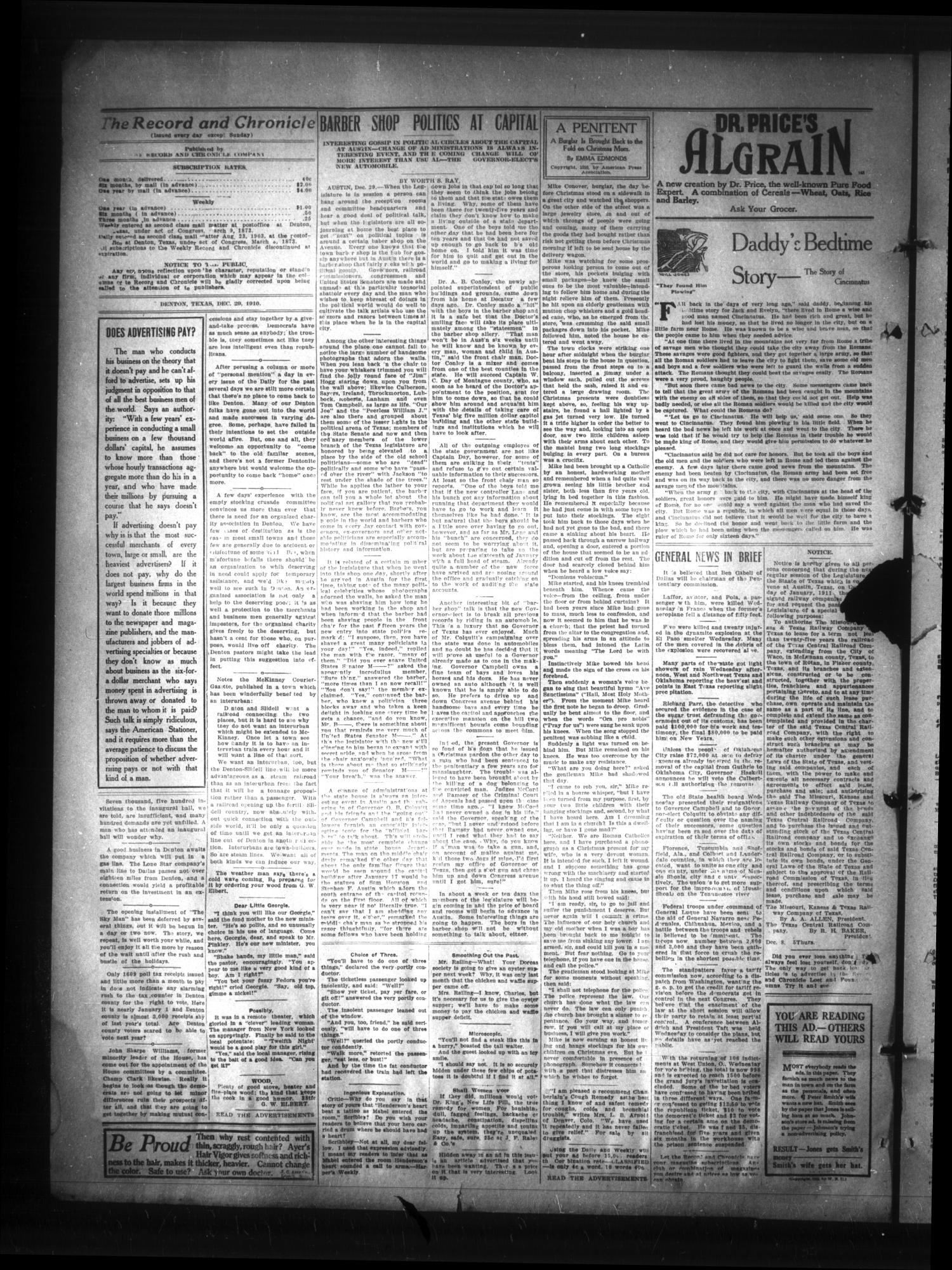 Record and Chronicle. (Denton, Tex.), Vol. 11, No. 115, Ed. 1 Thursday, December 29, 1910
                                                
                                                    [Sequence #]: 2 of 4
                                                