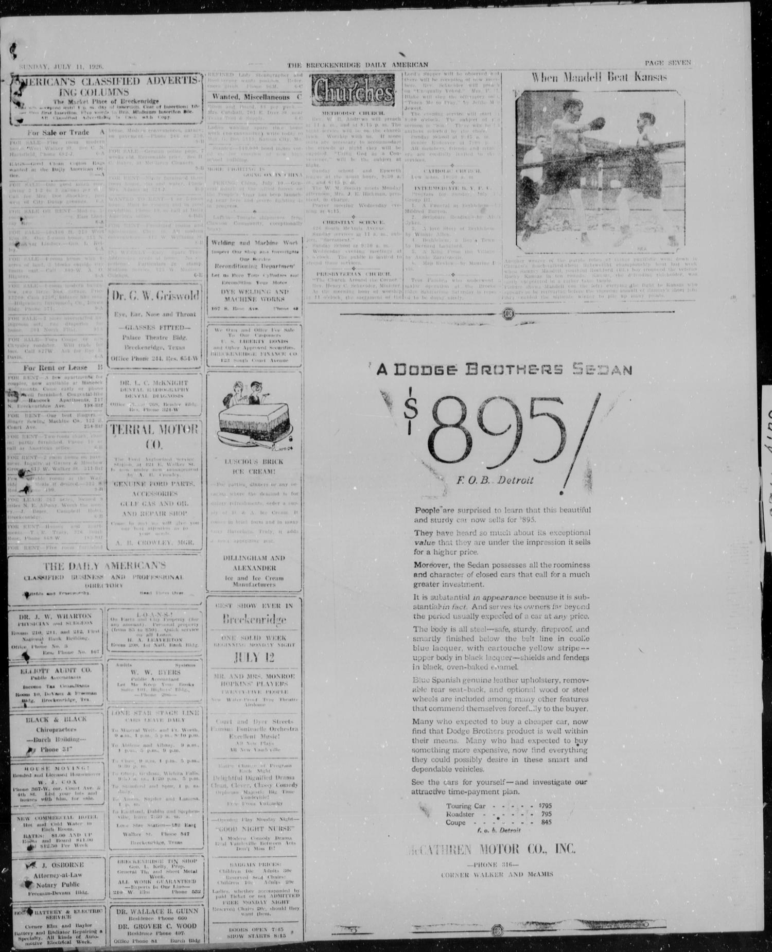 The Breckenridge Daily American (Breckenridge, Tex), Vol. 7, No. 5, Ed. 1, Sunday, July 11, 1926
                                                
                                                    [Sequence #]: 7 of 8
                                                