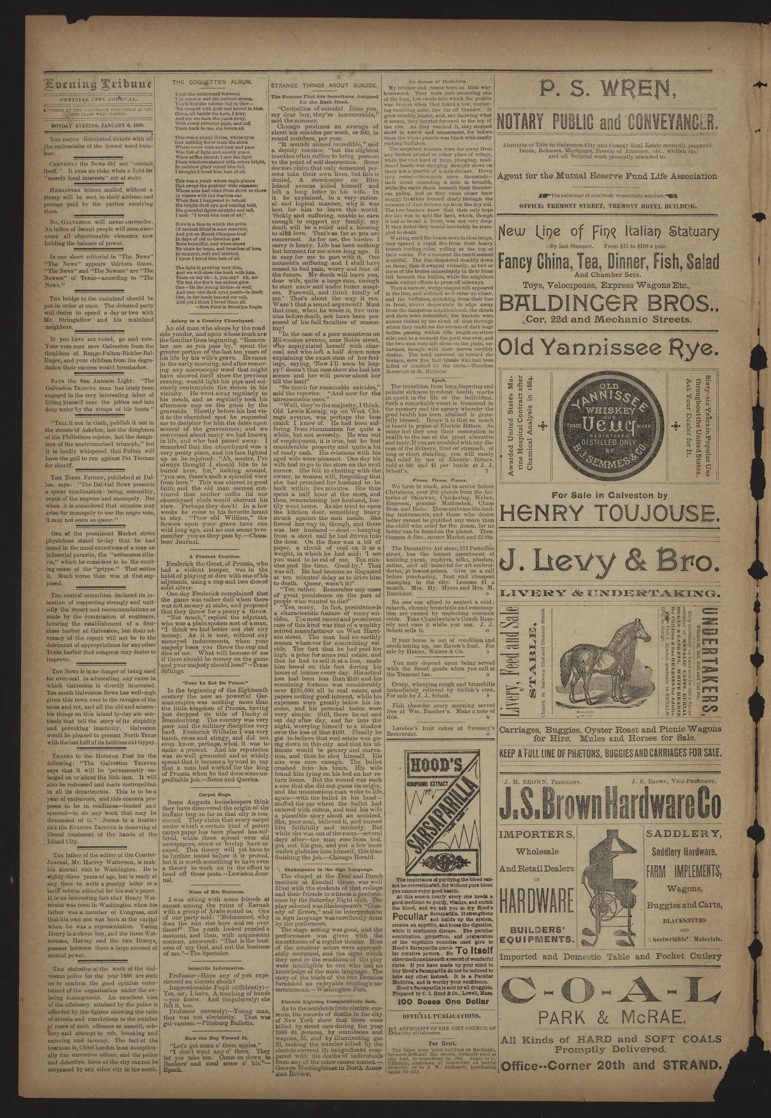 Evening Tribune. (Galveston, Tex.), Vol. 10, No. 55, Ed. 2 Monday, January 6, 1890
                                                
                                                    [Sequence #]: 2 of 4
                                                