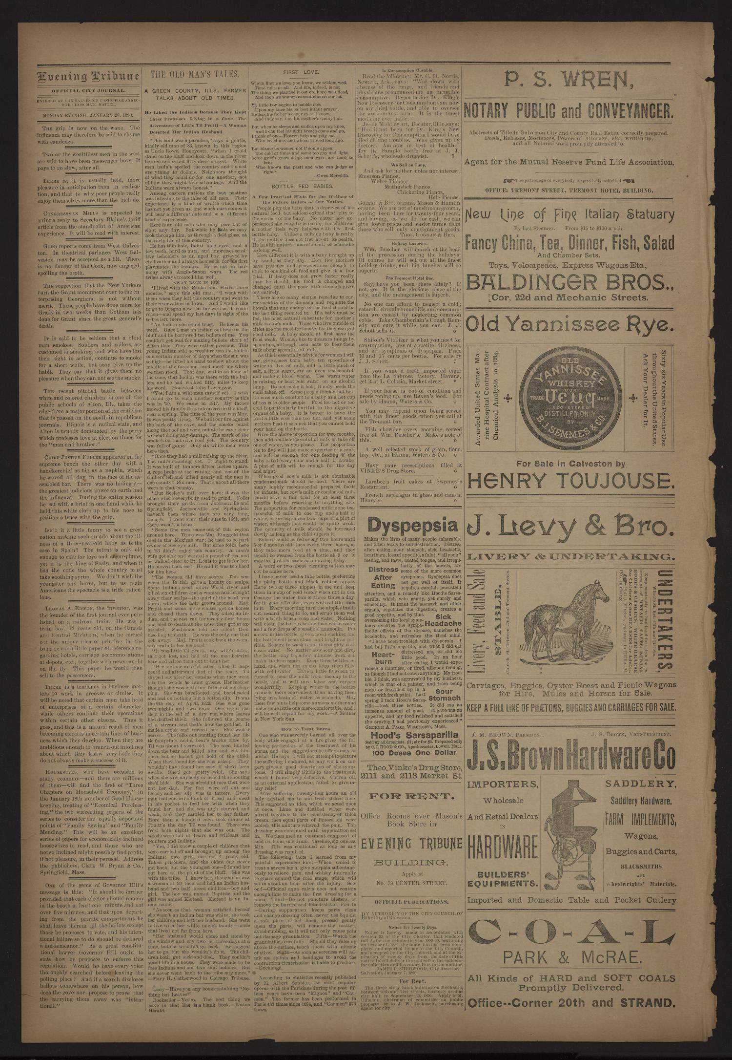 Evening Tribune. (Galveston, Tex.), Vol. 10, No. 67, Ed. 1 Monday, January 20, 1890
                                                
                                                    [Sequence #]: 2 of 4
                                                