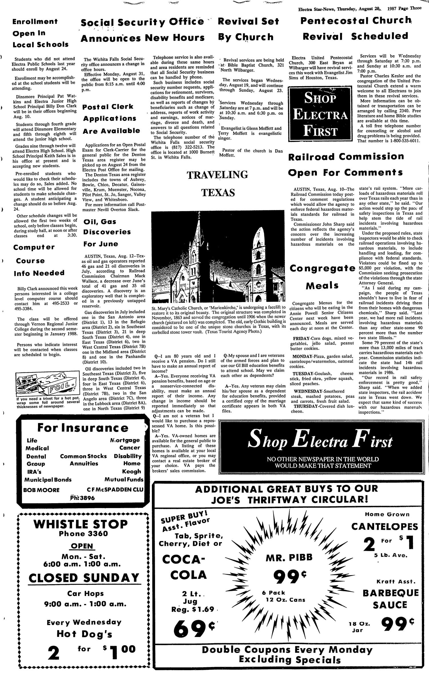 Electra Star-News (Electra, Tex.), Vol. 81, No. 1, Ed. 1 Thursday, August 20, 1987
                                                
                                                    [Sequence #]: 3 of 39
                                                