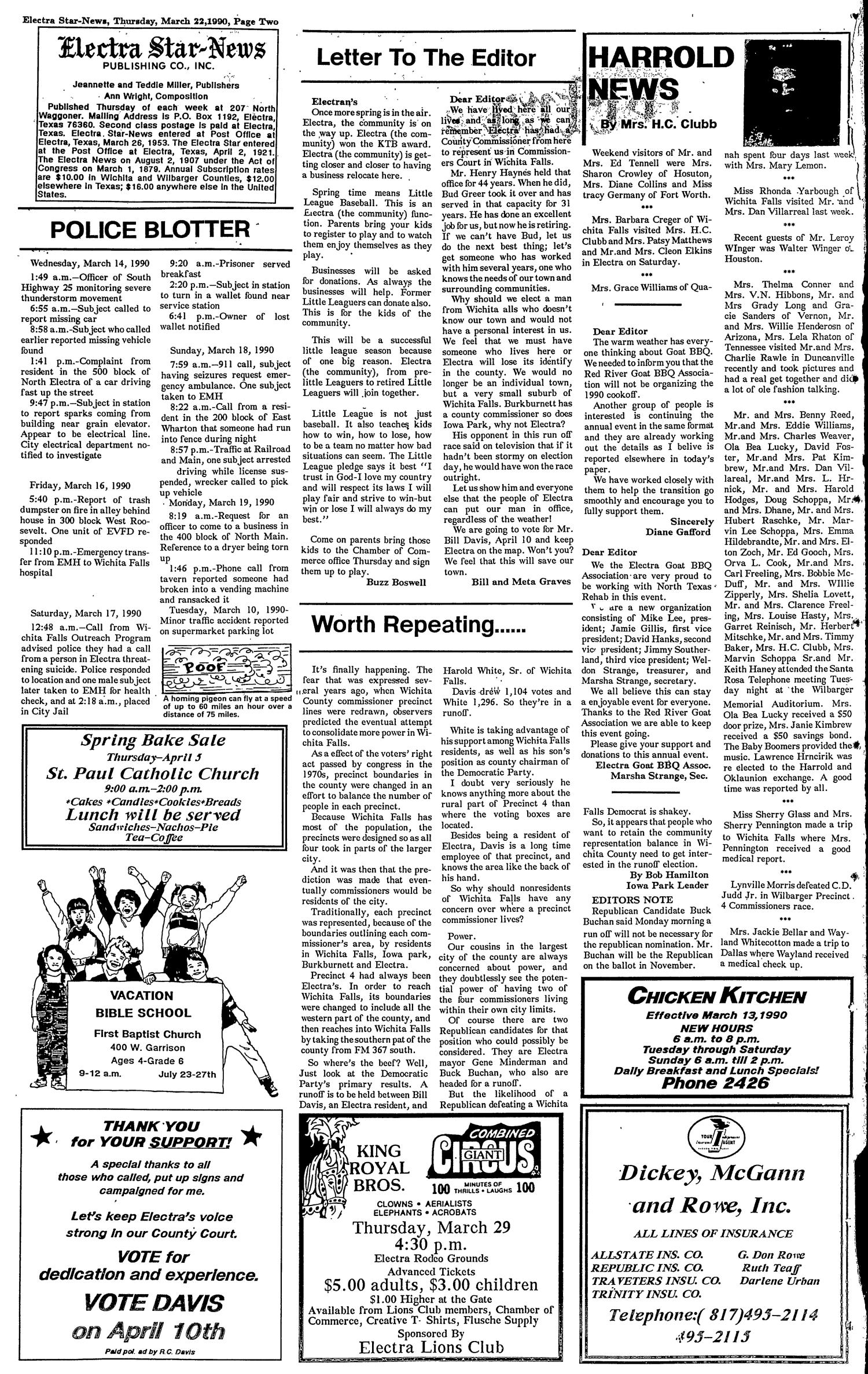 Electra Star-News (Electra, Tex.), Vol. 83, No. 32, Ed. 1 Thursday, March 22, 1990
                                                
                                                    [Sequence #]: 2 of 24
                                                