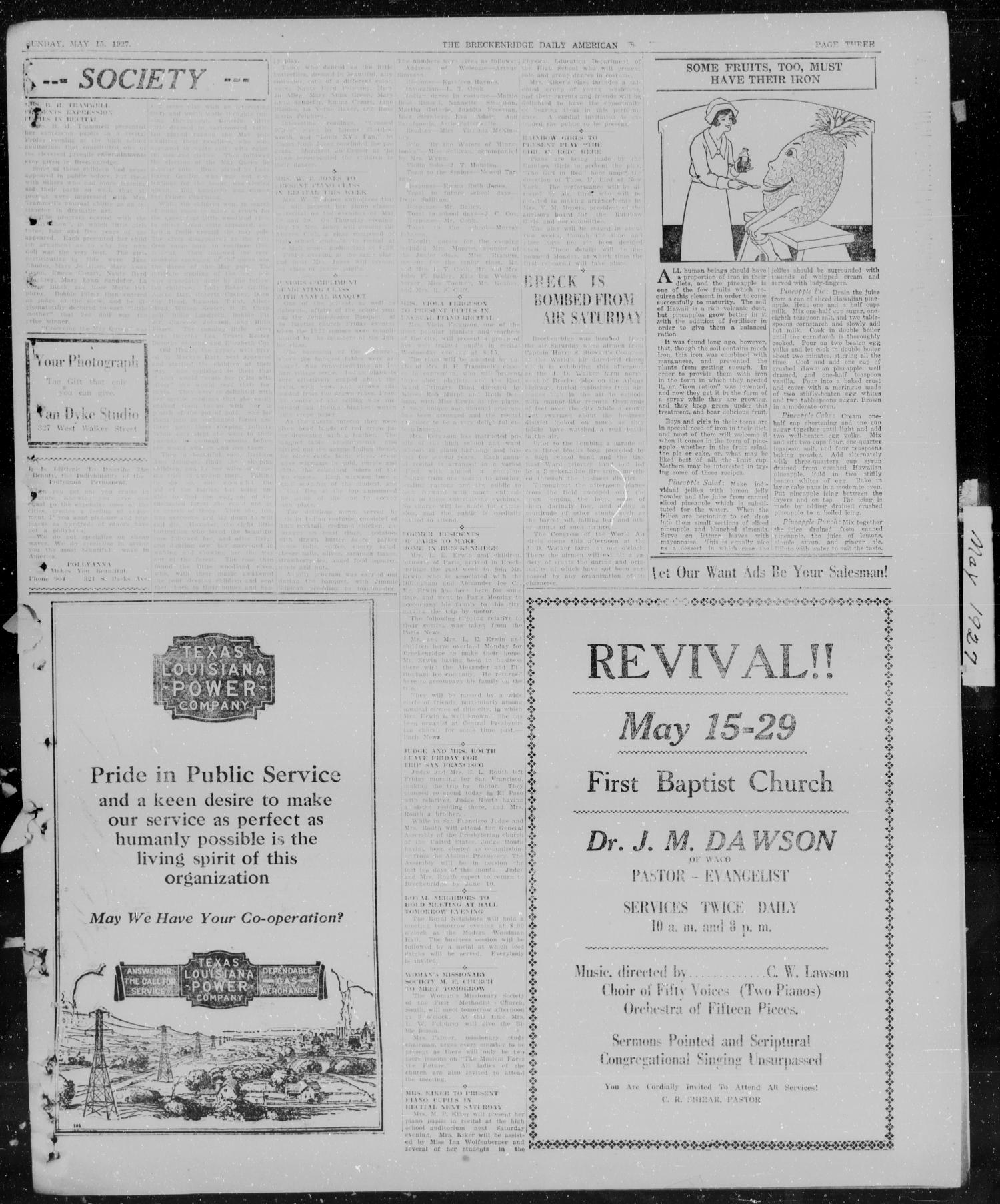 The Breckenridge Daily American (Breckenridge, Tex), Vol. 7, No. 268, Ed. 1, Sunday, May 15, 1927
                                                
                                                    [Sequence #]: 3 of 16
                                                