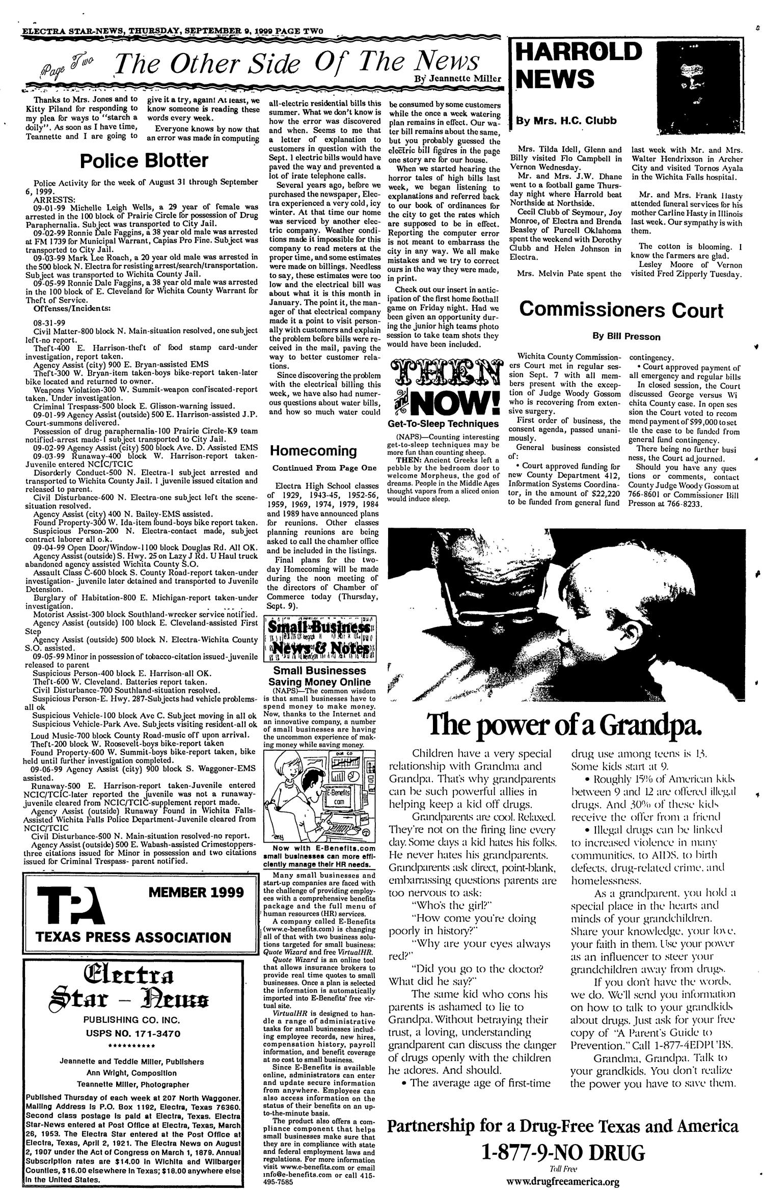 Electra Star-News (Electra, Tex.), Vol. 93, No. 4, Ed. 1 Thursday, September 9, 1999
                                                
                                                    [Sequence #]: 2 of 9
                                                