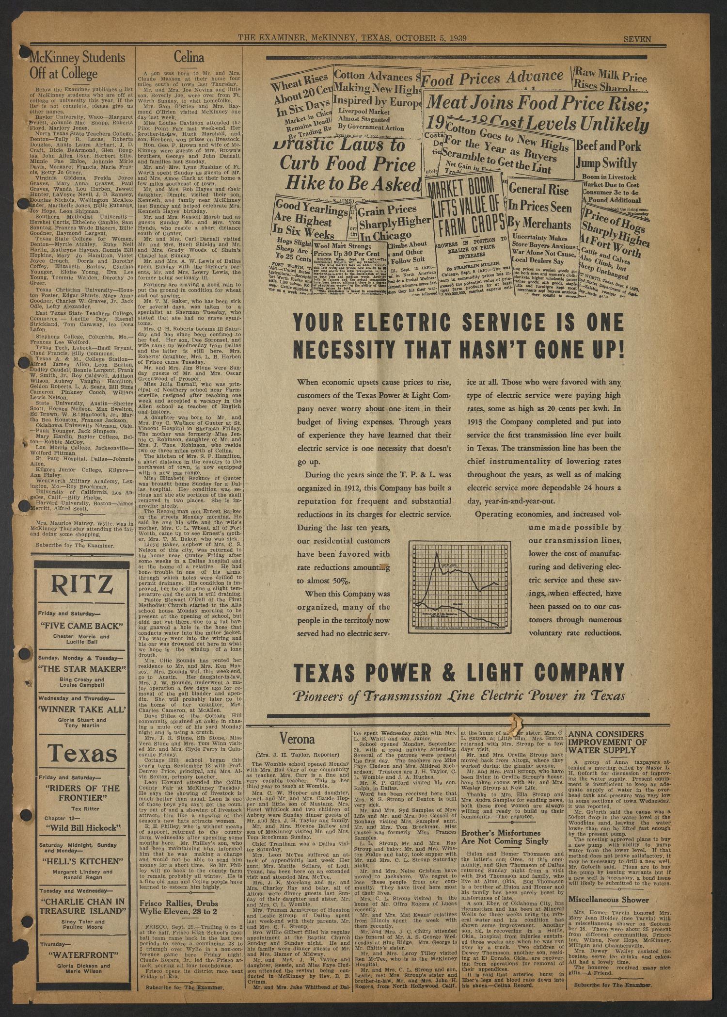 The McKinney Examiner (McKinney, Tex.), Vol. 53, No. 50, Ed. 1 Thursday, October 5, 1939
                                                
                                                    [Sequence #]: 11 of 12
                                                