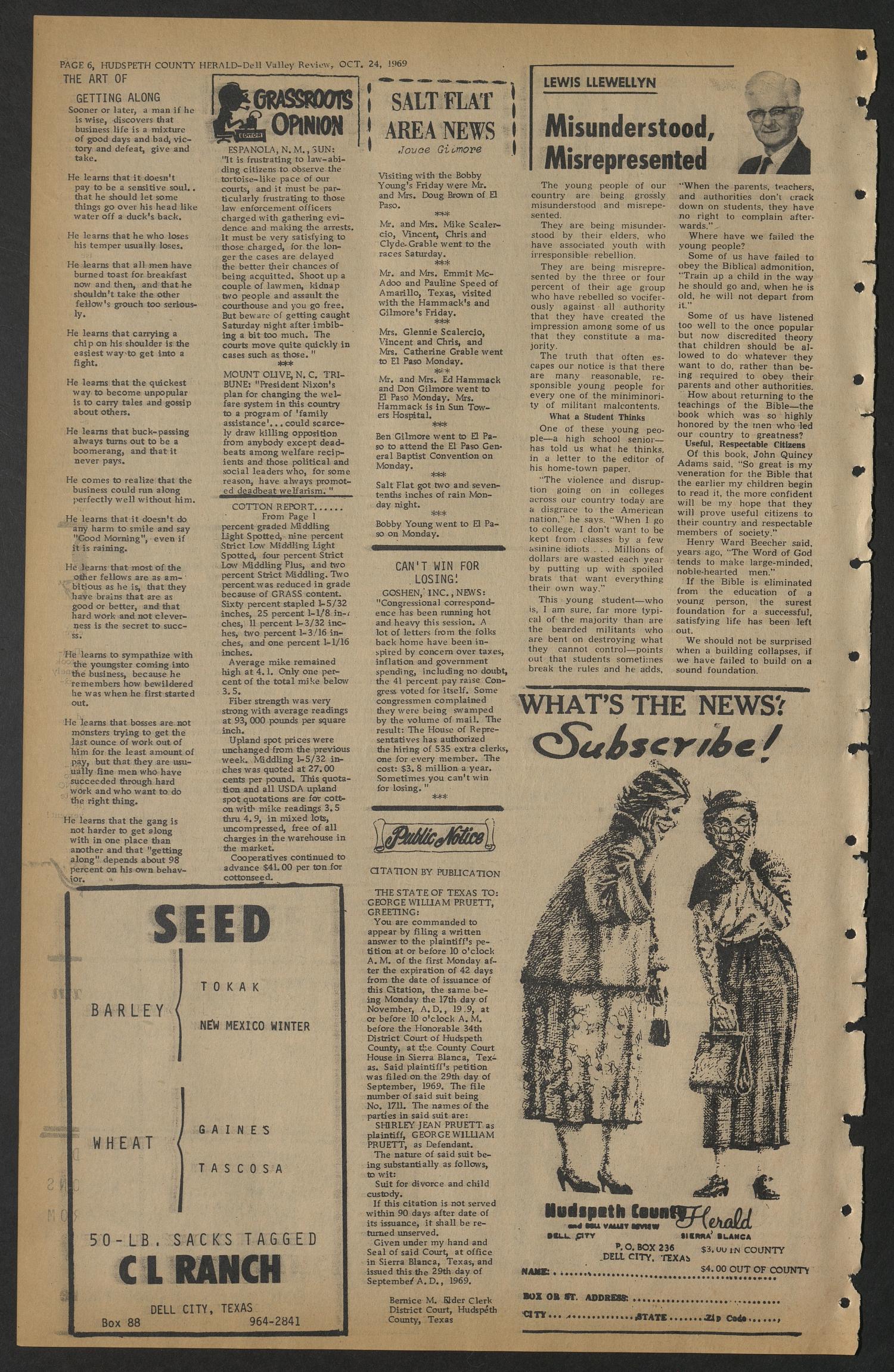 Hudspeth County Herald and Dell Valley Review (Dell City, Tex.), Vol. 14, No. 8, Ed. 1 Friday, October 24, 1969
                                                
                                                    [Sequence #]: 6 of 6
                                                