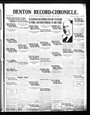 Primary view of object titled 'Denton Record-Chronicle. (Denton, Tex.), Vol. 20, No. 216, Ed. 1 Thursday, April 22, 1920'.