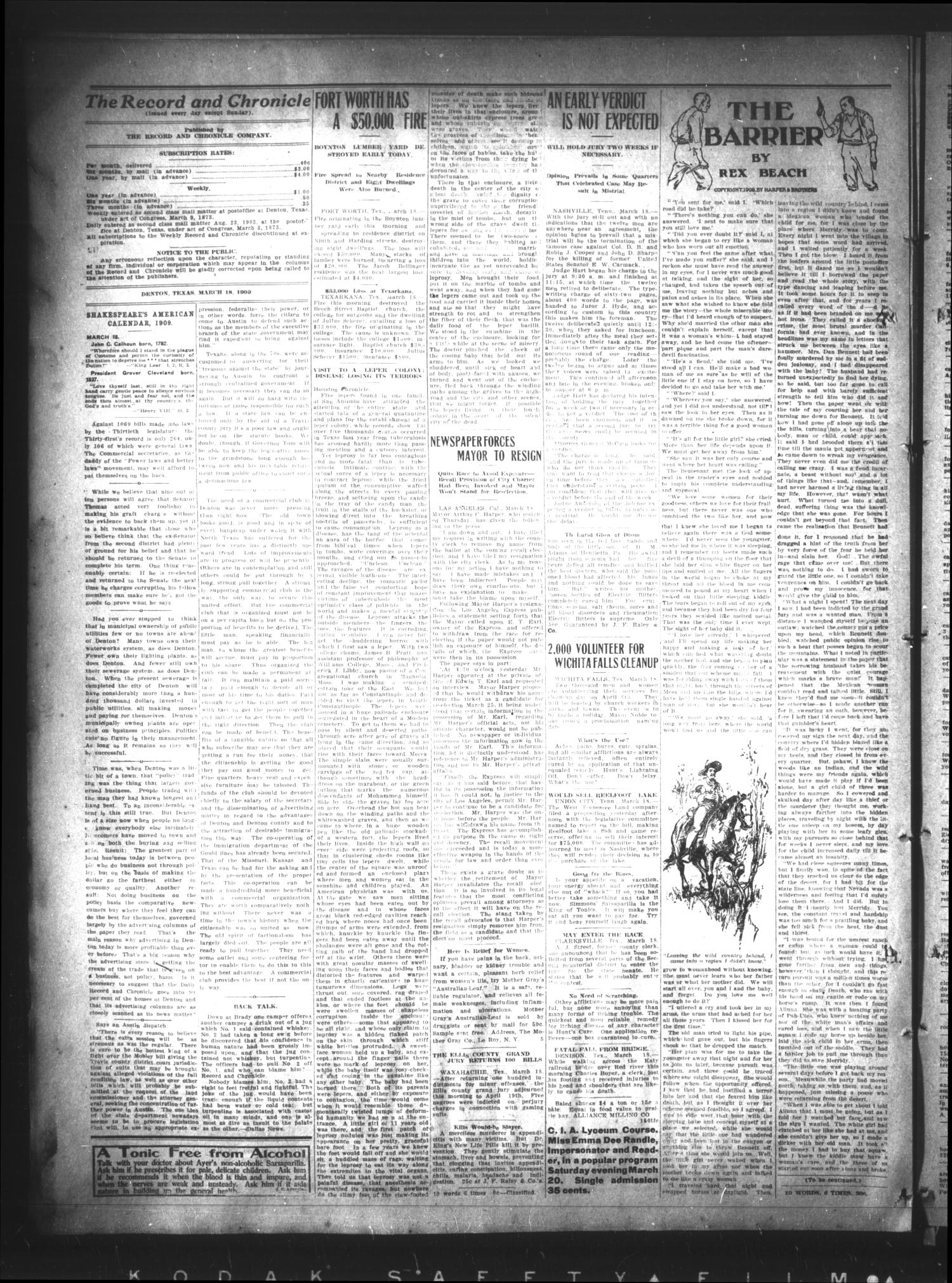 Record and Chronicle. (Denton, Tex.), Vol. 9, No. 185, Ed. 1 Thursday, March 18, 1909
                                                
                                                    [Sequence #]: 2 of 4
                                                